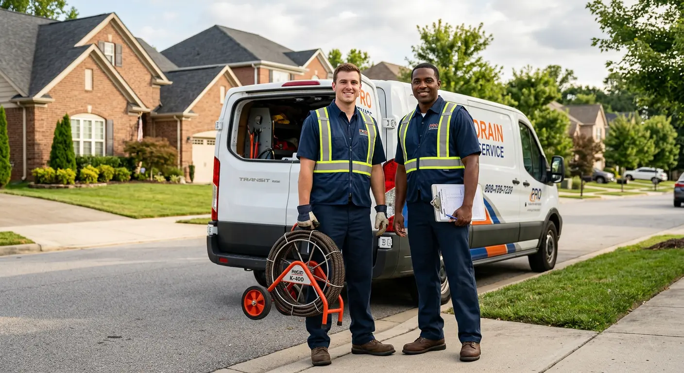 Sewer and drain service team with equipment ready for work in Sand Springs